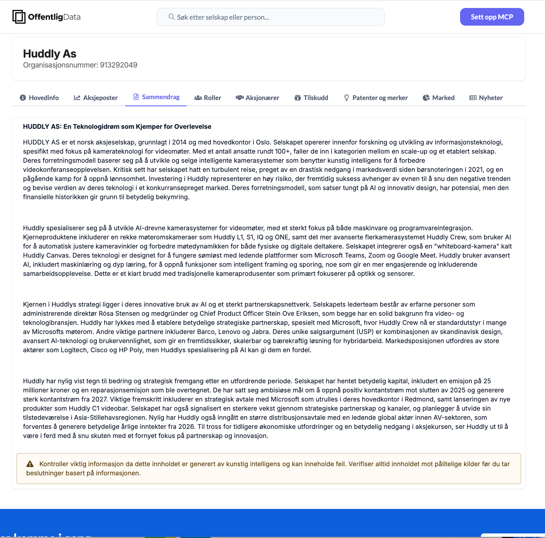 AI-generert selskapssammendrag